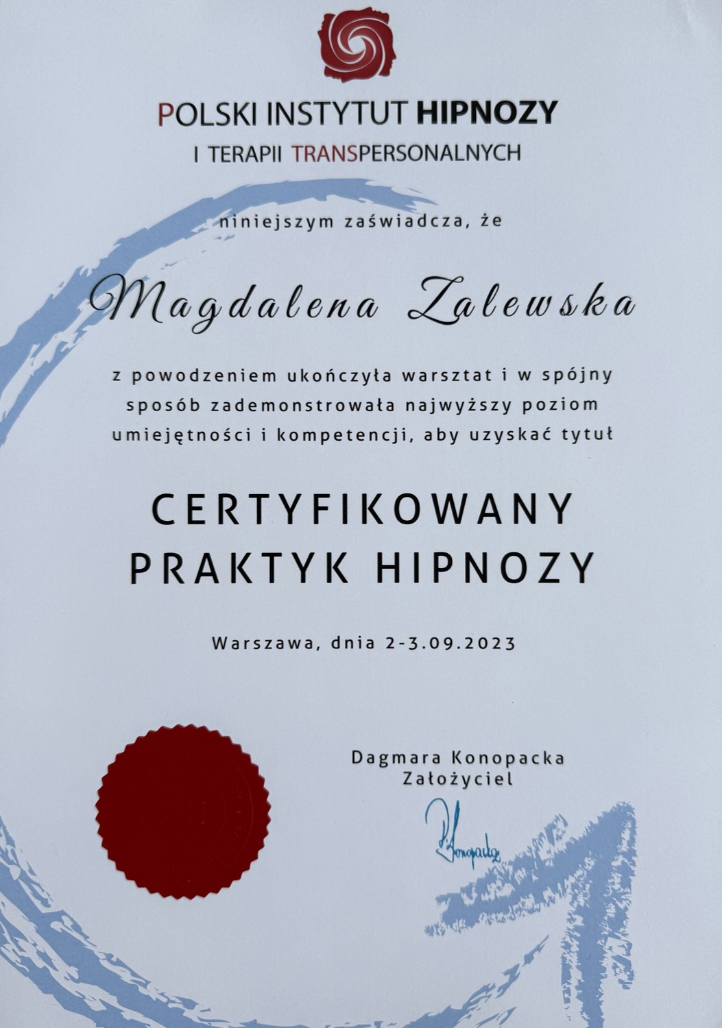 Certyfikat Praktyk Hipnozy